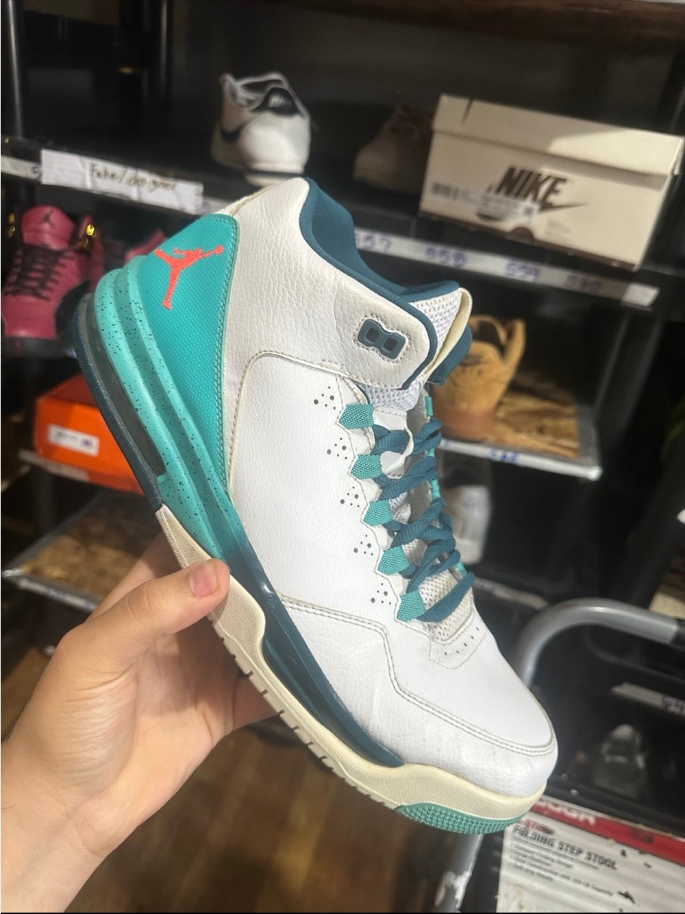 Jordan White Teal Coral Retro Basketball Shoe